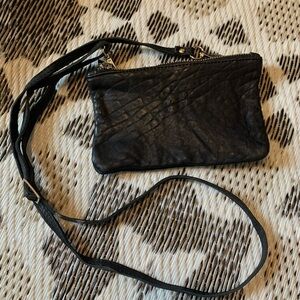 Classic Black Textured Leather Crossbody Bag